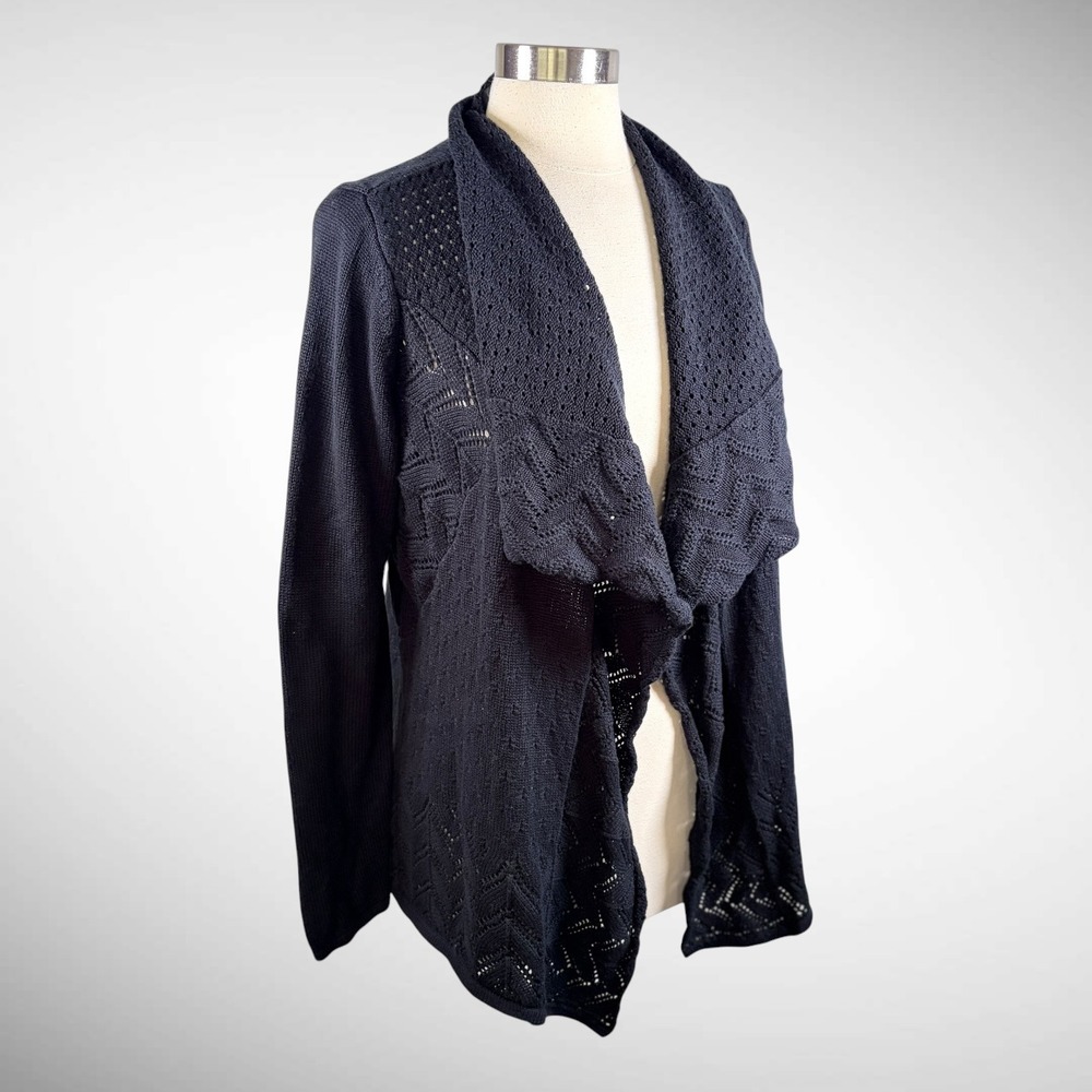 DESIGN HISTORY NWOT Black Cotton Blend Waterfall Front Cardigan, Large - Picture 4 of 9